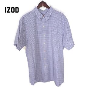 Izod Men's Casual Button Down Blue Gingham Short Sleeve Shirt